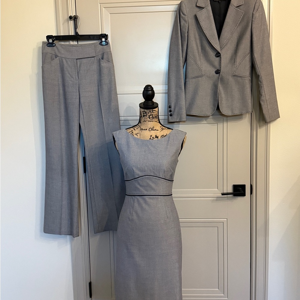 ANTONIO MELANI Gray / Navy trim Women's Pantsuit and Dress Set - size 0